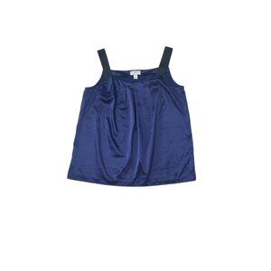 Ann Taylor Loft Womens Navy Blue Satin Tank Top With Black Straps Size L 1753